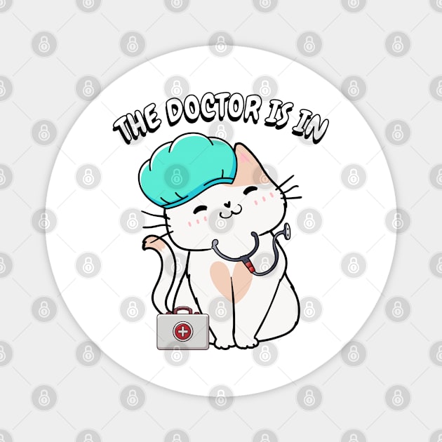 Cute white cat is a doctor Magnet by Pet Station